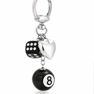 Dice & 8 Ball Charm Keychain | Silver Heart Bag Charm
